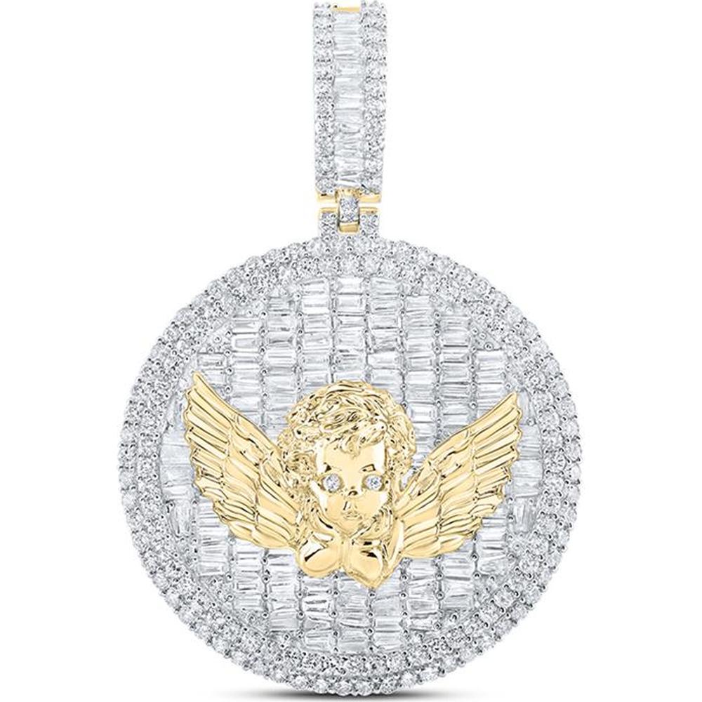 10K Yellow Gold Round and Baguette Diamond Angel Pendant - 4.25 Carat Total Diamond Weight