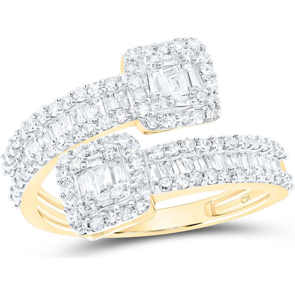 10K Yellow Gold Round and Baguette Diamond Bypass Band Ring - 1.00 Carat Total Diamond Weight