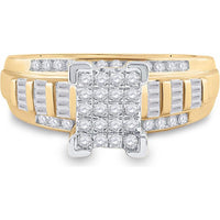 10K Yellow Gold Round & Baguette Diamond Cluster Bridal Engagement Ring - 1/2 Carat Total Diamond Weight