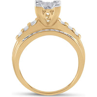 10K Yellow Gold Round & Baguette Diamond Cluster Bridal Engagement Ring - 1/2 Carat Total Diamond Weight