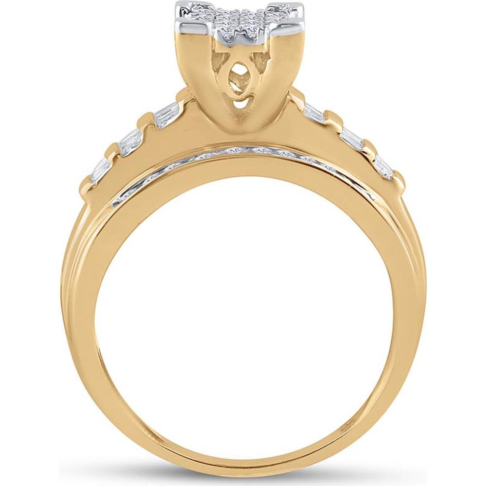 10K Yellow Gold Round & Baguette Diamond Cluster Bridal Engagement Ring - 1/2 Carat Total Diamond Weight