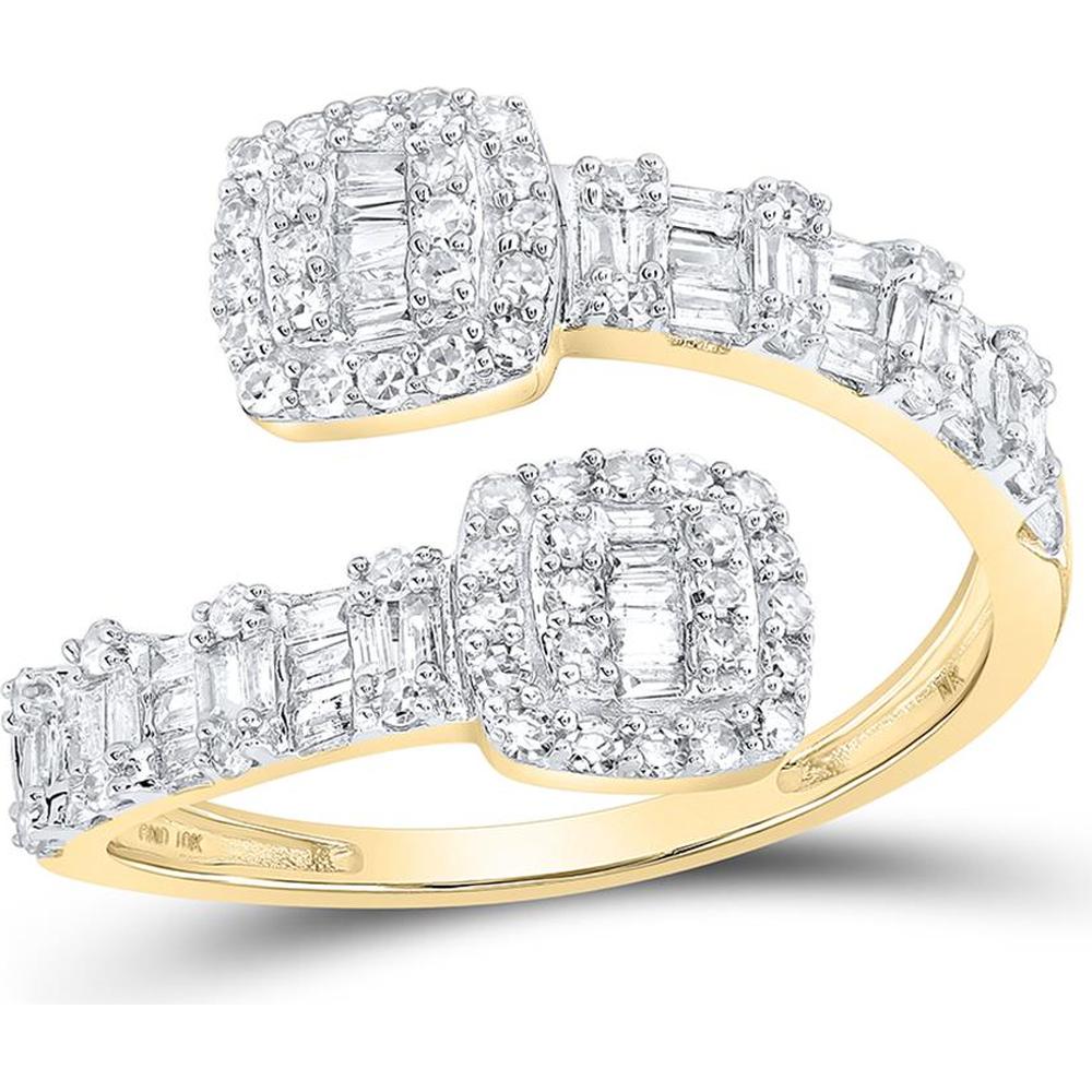 10K Yellow Gold Round & Baguette Diamond Cushion Cuff Band Ring - 5/8 Carat Total Diamond Weight