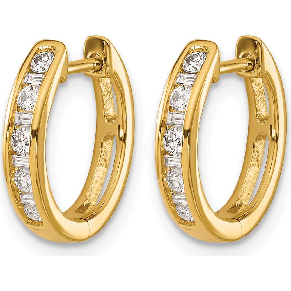 10K Yellow Gold Round and Baguette Diamond Hinged Hoop Earrings - 1.0 Carat Total Diamond Weight by Oro Pregiato