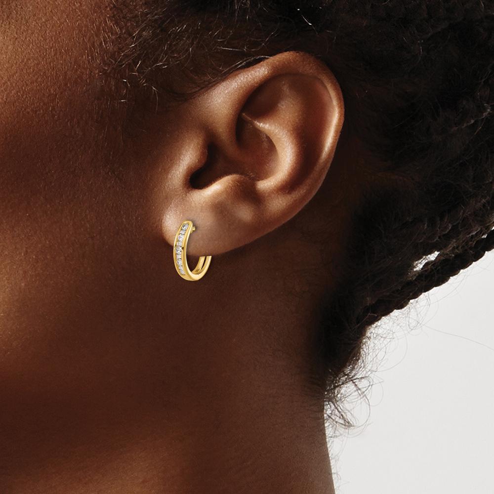 10K Yellow Gold Round and Baguette Diamond Hinged Hoop Earrings - 1.0 Carat Total Diamond Weight by Oro Pregiato