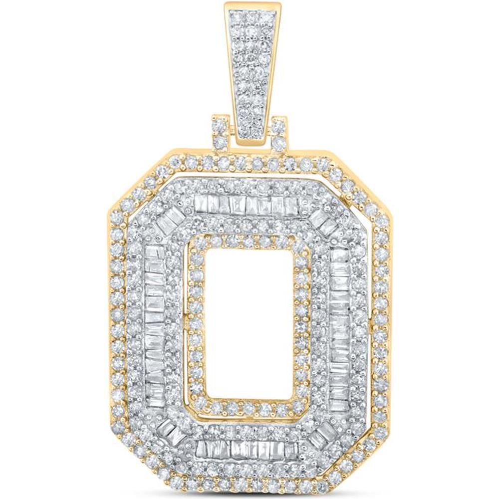 10K Yellow Gold Round and Baguette Diamond O Initial Letter Charm Pendant - 1.19 Carat Total Diamond Weight