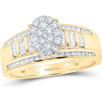 10K Yellow Gold Round and Baguette Diamond Oval Bridal Engagement Ring - 1/2 Carat Total Diamond Weight