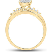 10K Yellow Gold Round and Baguette Diamond Oval Bridal Engagement Ring - 1/2 Carat Total Diamond Weight