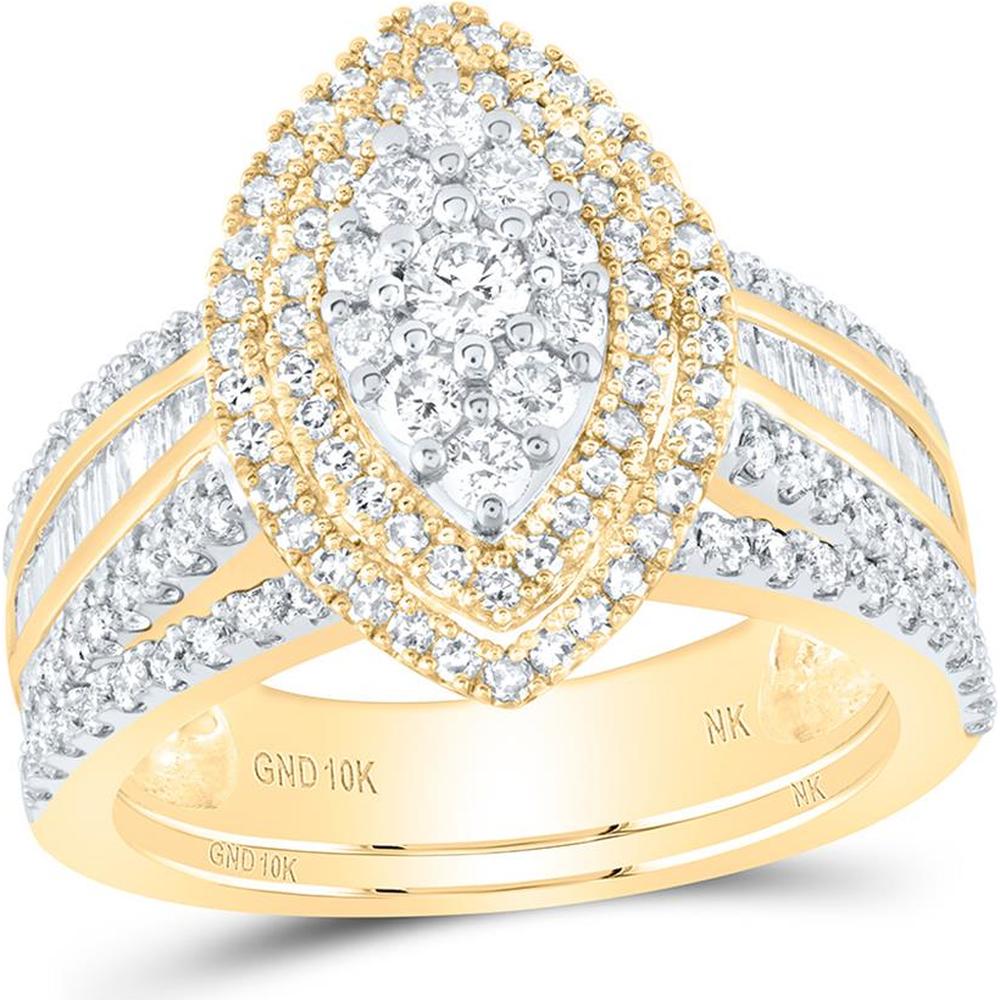 10K Yellow Gold Round and Baguette Diamond Oval Bridal Wedding Ring Set - 1.26 Carat Total Diamond Weight