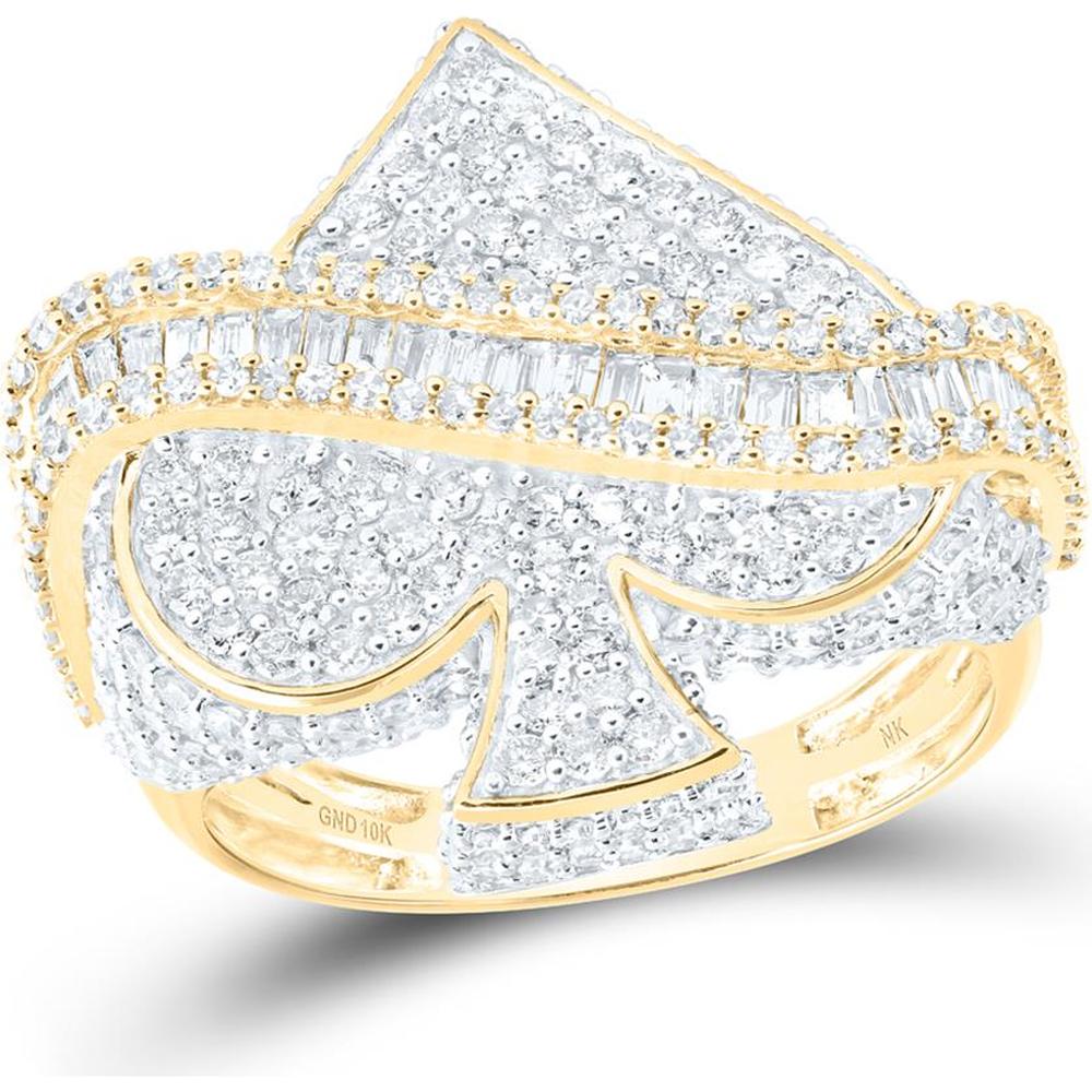 10K Yellow Gold Round and Baguette Diamond Spade Cluster Ring - 2.75 Carat Total Diamond Weight