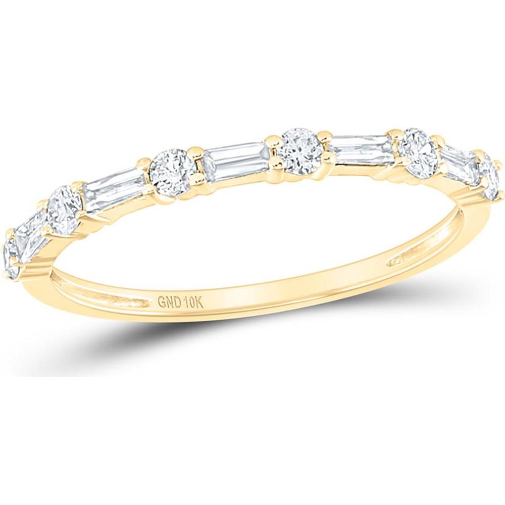10K Yellow Gold Round and Baguette Diamond Stackable Band Ring - 3/8 Carat Total Diamond Weight