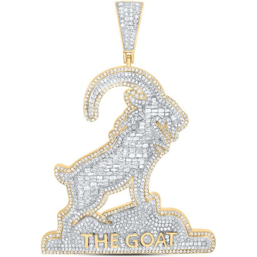 10K Yellow Gold Round and Baguette Diamond The Goat Pendant - 2.5 Carat Total Diamond Weight