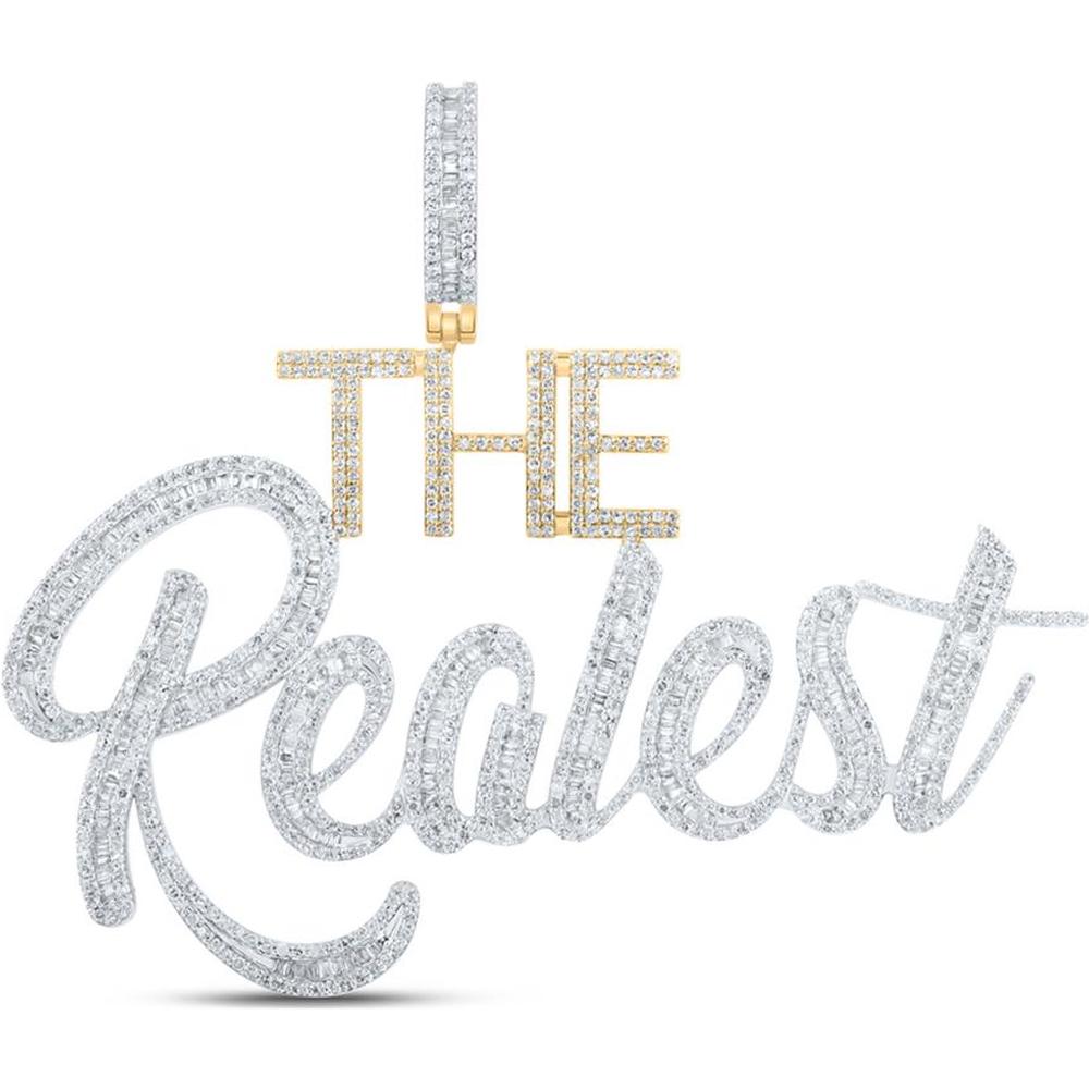 10K Yellow Gold Round and Baguette Diamond "The Realest" Charm Pendant - 4 Carat Total Diamond Weight