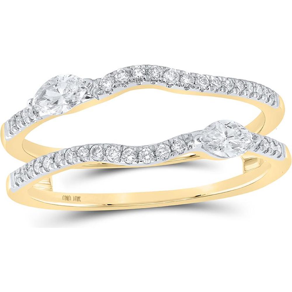 10K Yellow Gold Round and Marquise Diamond Wrap Ring Guard Enhancer - 3/8 Carat Total Diamond Weight