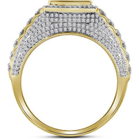 10K Yellow Gold Round and Princess Cut Diamond Square Cluster Ring - 1.33 Carat Total Diamond Weight