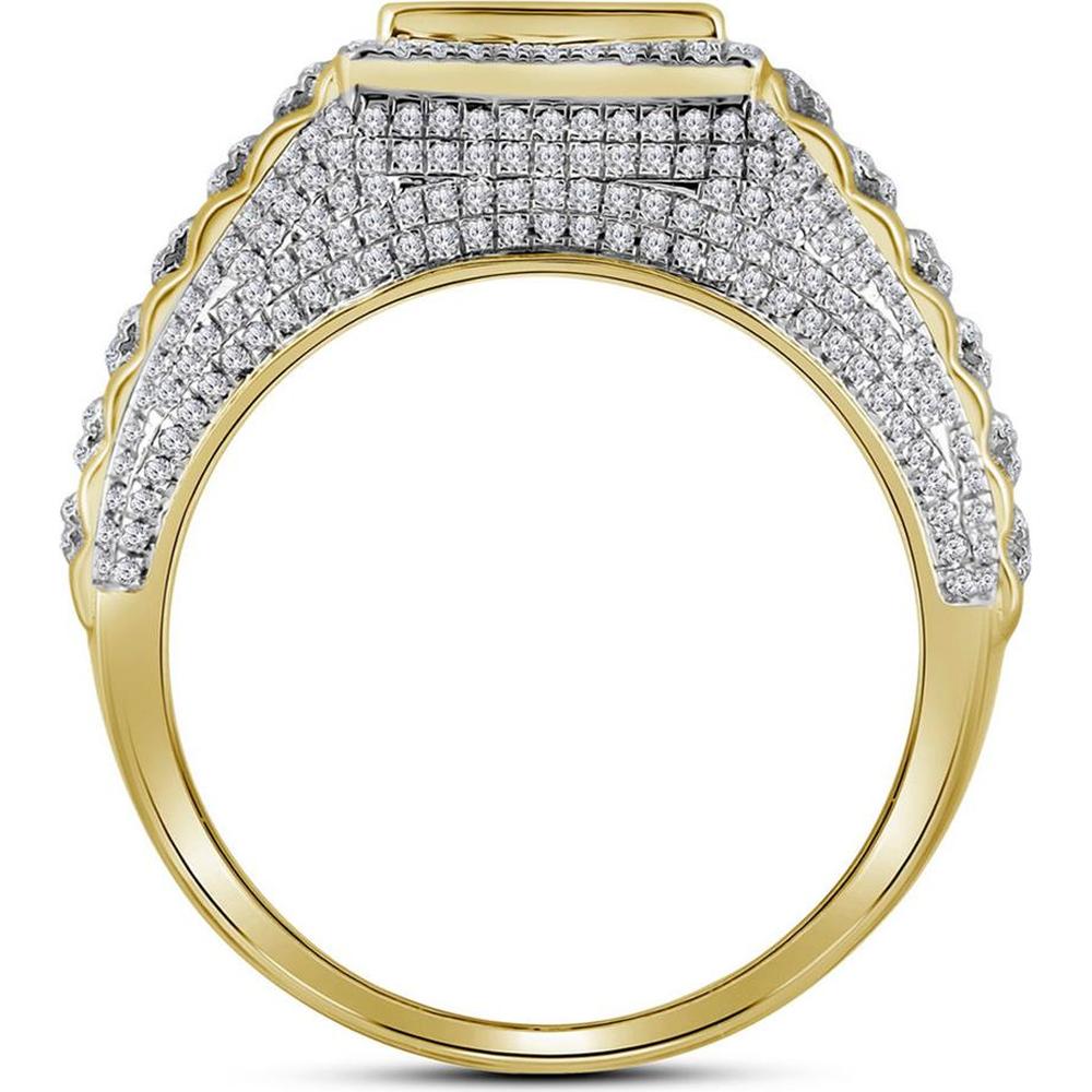 10K Yellow Gold Round and Princess Cut Diamond Square Cluster Ring - 1.33 Carat Total Diamond Weight