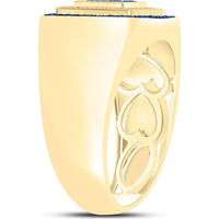 10K Yellow Gold Round Blue Diamond Square Ring with Prong-set Blue and White Diamonds - 0.75 Carat Total Diamond Weight