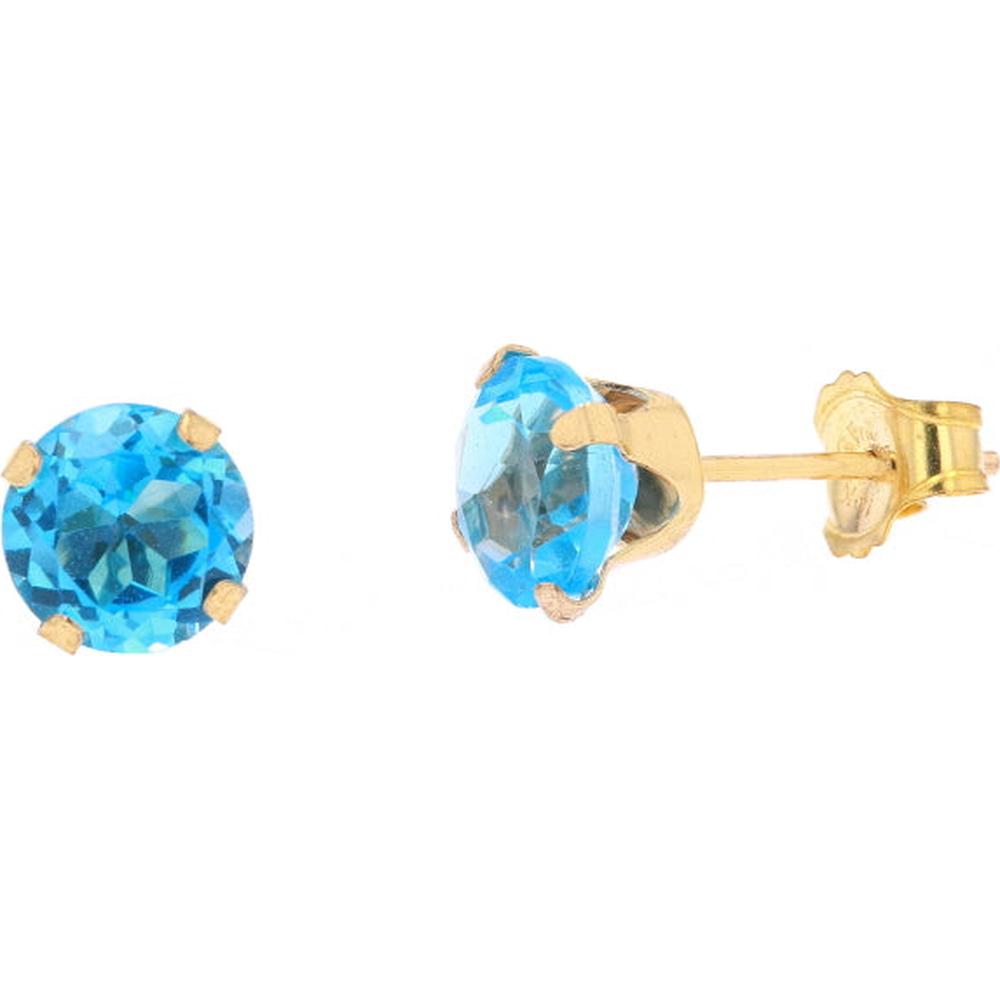 10K Yellow Gold Round Blue Topaz Stud Earrings - 1.0 Carat Total Gem Weight