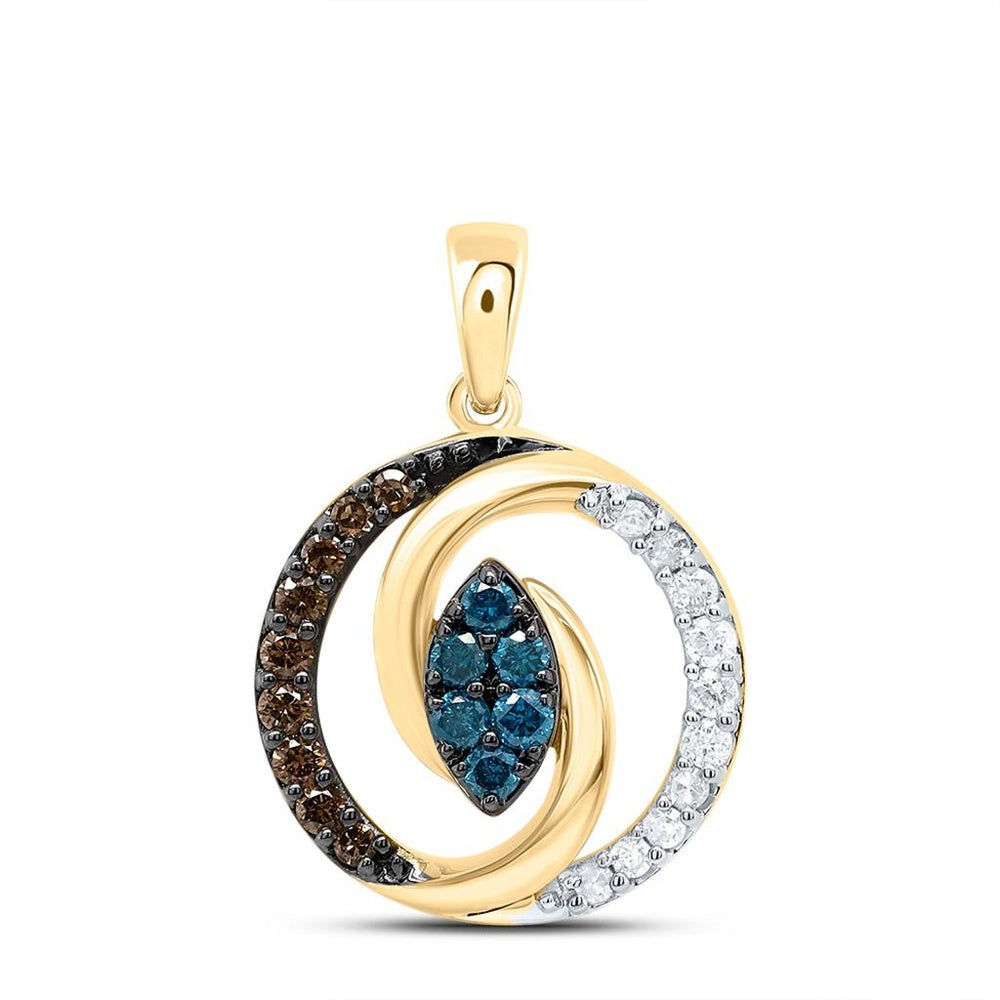 10K Yellow Gold Round Brown and White Diamond Pendant - 1/3 Carat Total Diamond Weight