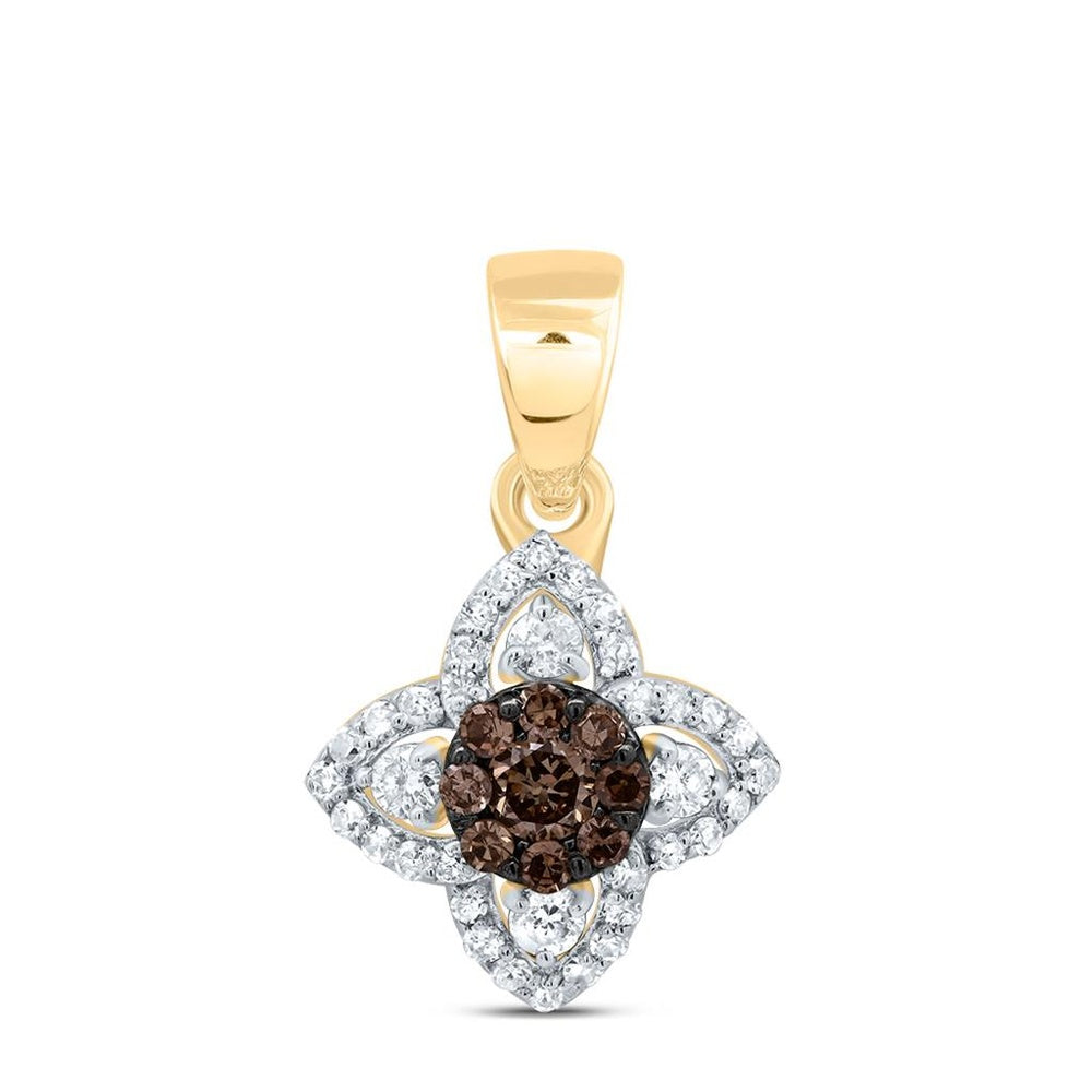 10K Yellow Gold Round Brown and White Diamond Pendant - 1/4 Carat Total Diamond Weight