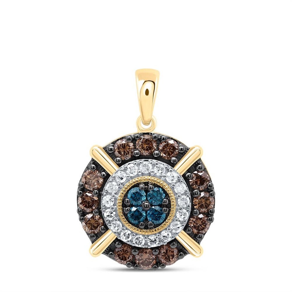 10K Yellow Gold Round Brown and White Diamond Pendant - 5/8 Carat Total Diamond Weight