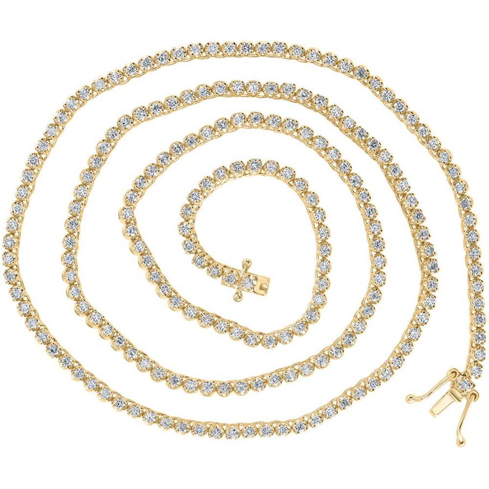 10K Yellow Gold Round Diamond 20-Inch Tennis Necklace - 3.61 Carat Total Diamond Weight