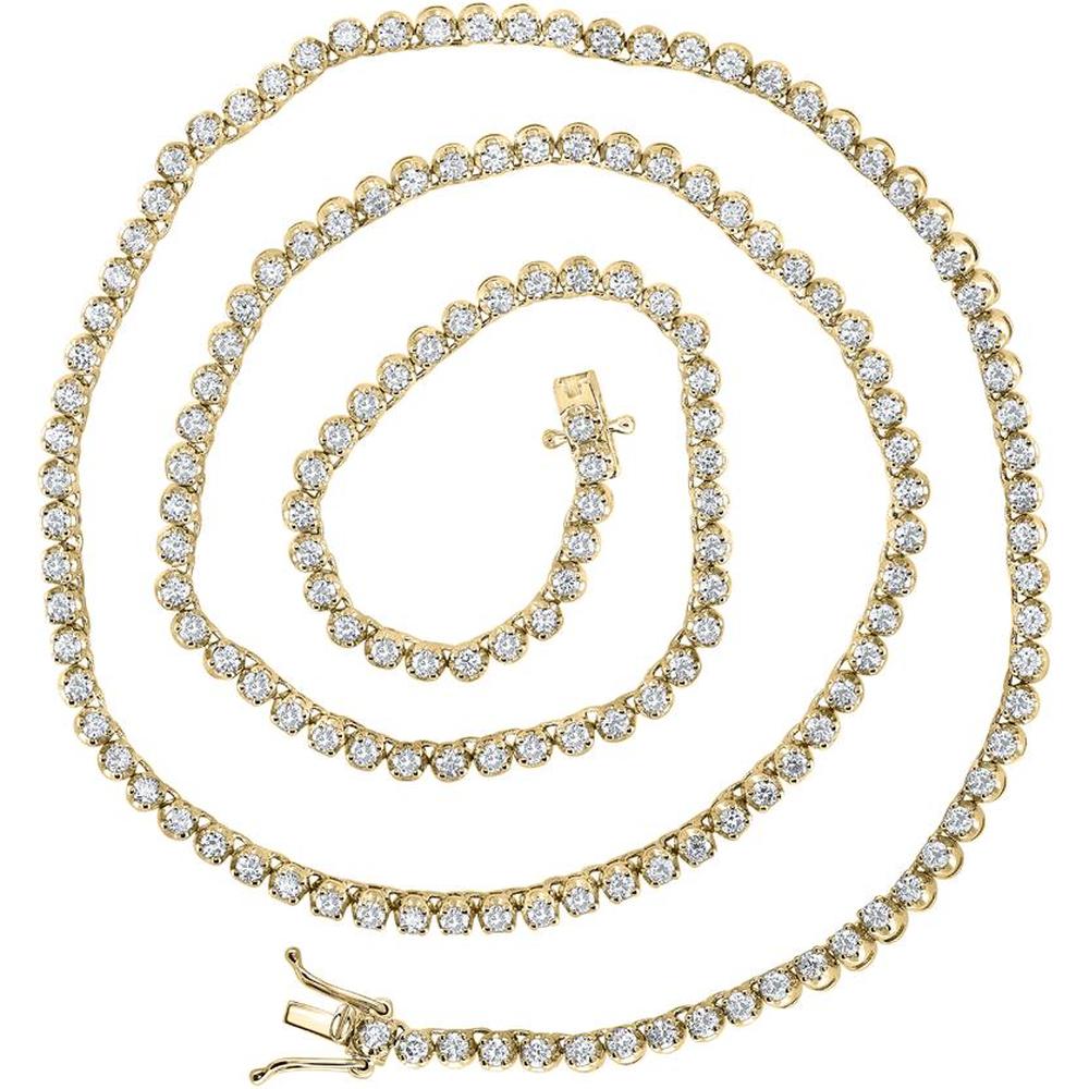 10K Yellow Gold Round Diamond 20-Inch Tennis Necklace - 5 Carat Total Diamond Weight