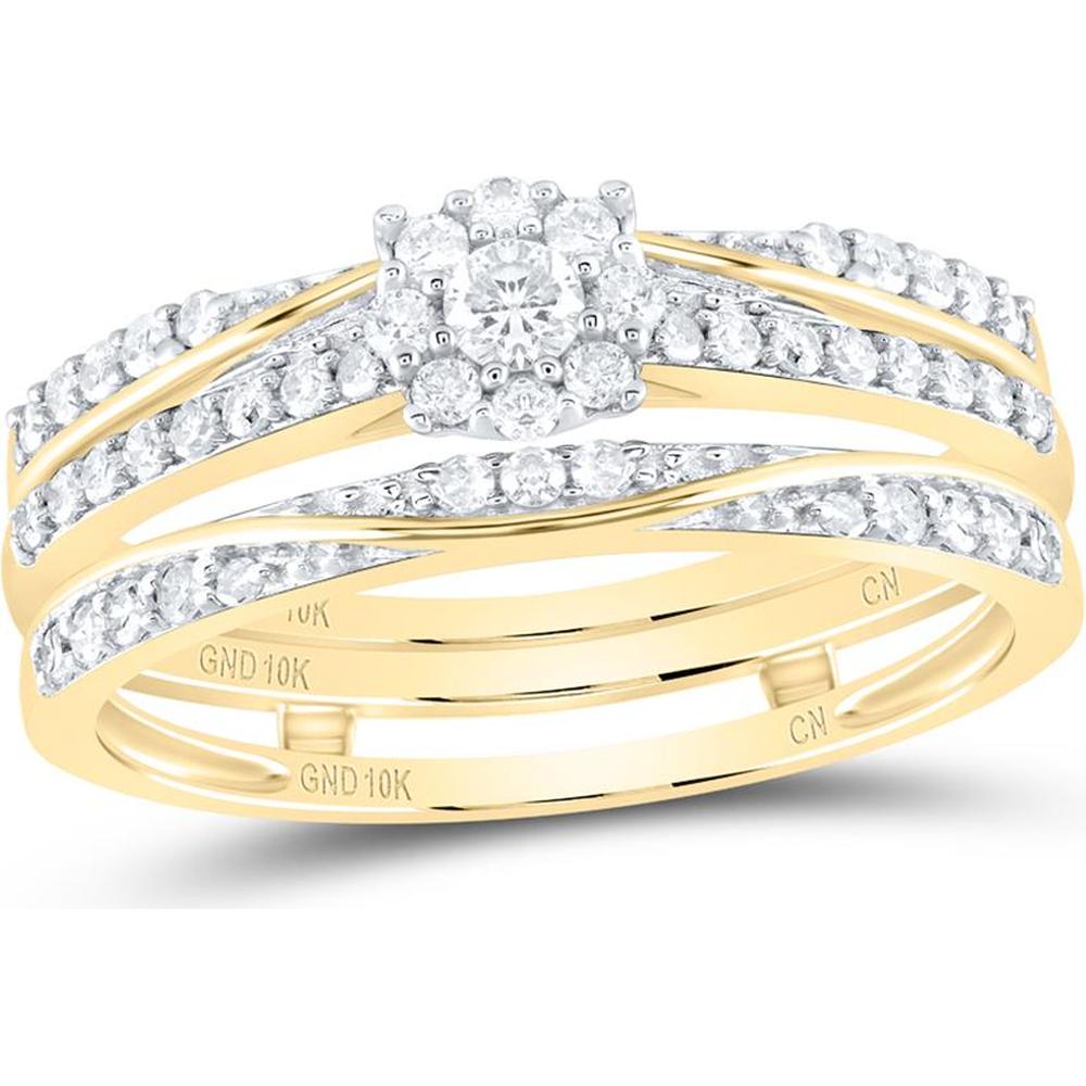 10K Yellow Gold Round Diamond 3-Piece Bridal Wedding Ring Set - 1/2 Carat Total Diamond Weight