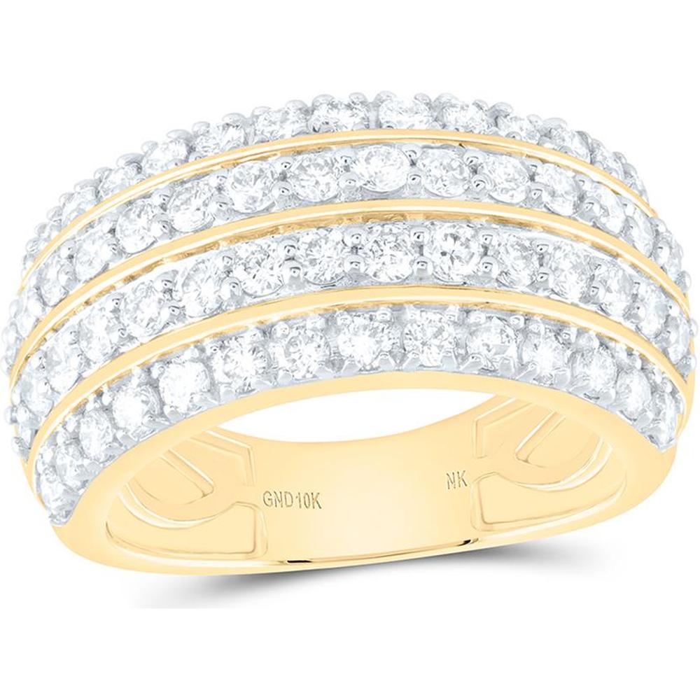 10K Yellow Gold Round Diamond 4-Row Band Ring - 1.66 Carat Total Diamond Weight
