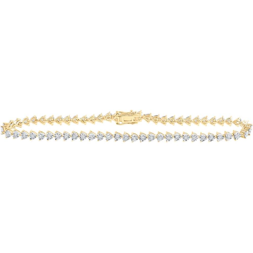 10K Yellow Gold Round Diamond 8-Inch Heart Bracelet - 1.03 Carat Total Diamond Weight