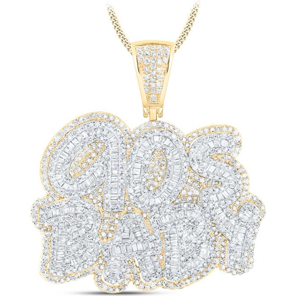 10K Yellow Gold Round Diamond "90S Baby" Charm Pendant with Baguette Diamonds - 3.38 Carat Total Diamond Weight