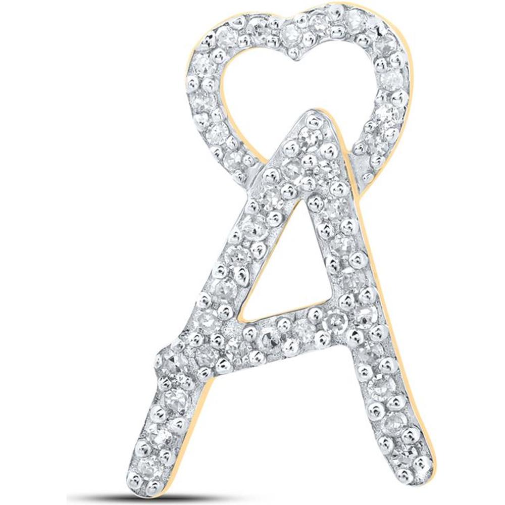 10K Yellow Gold Round Diamond A Heart Letter Pendant - 1/8 Carat Total Diamond Weight