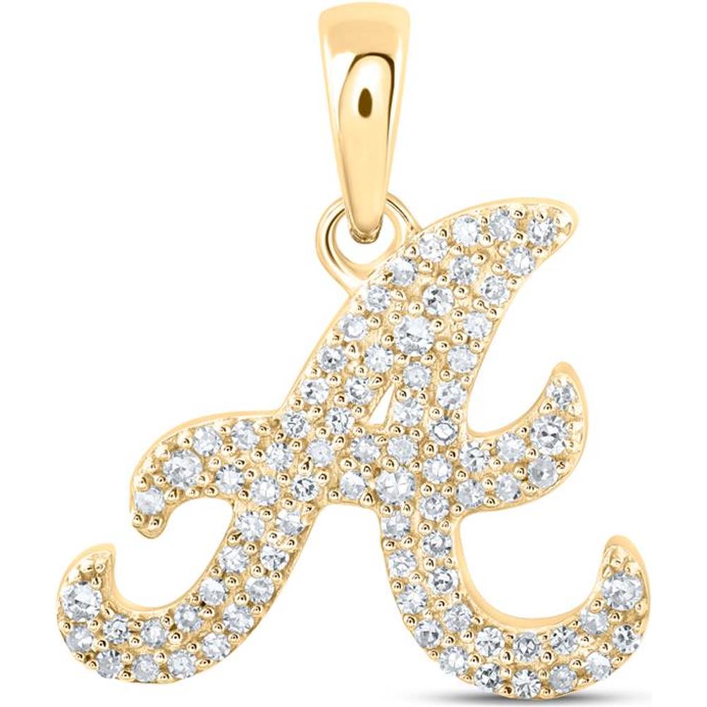 10K Yellow Gold Round Diamond "A" Initial Pendant with 1/6 Carat Total Diamond Weight