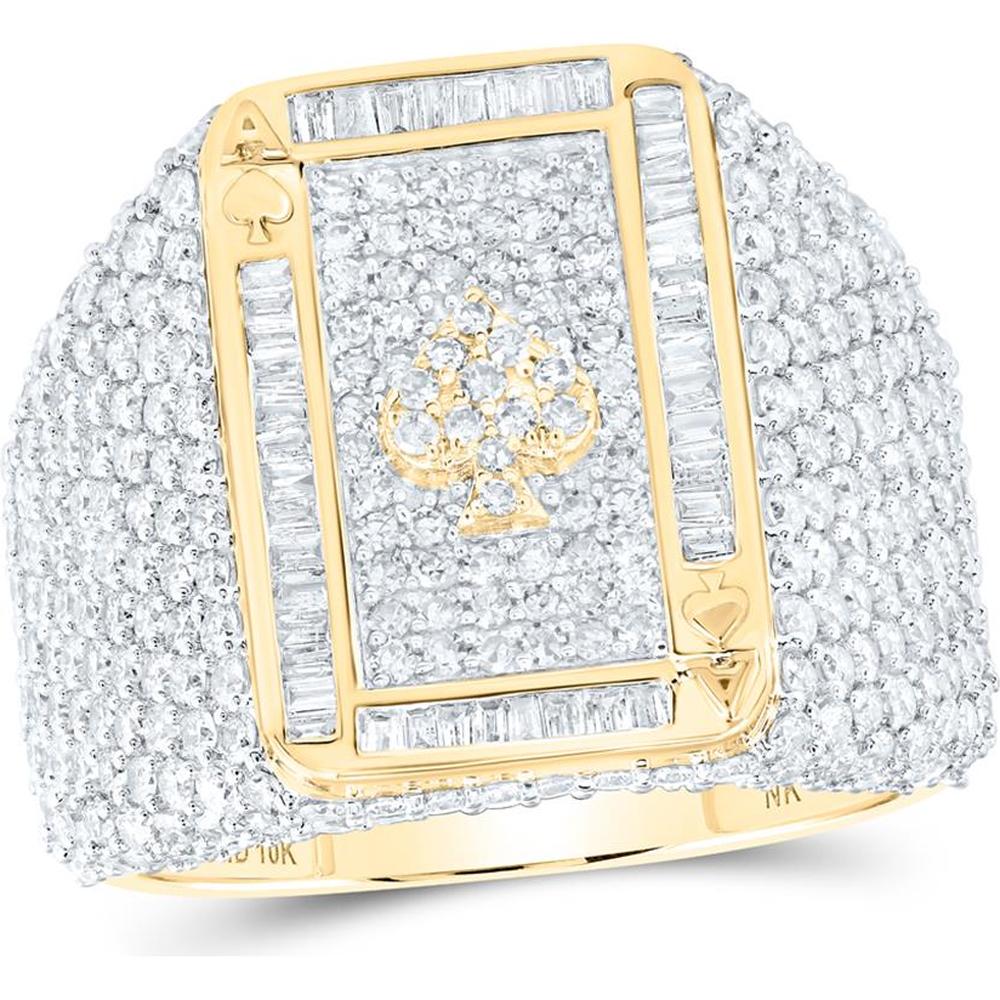 10K Yellow Gold Round Diamond Ace Spade Cluster Ring - 3.62 Carat Total Diamond Weight
