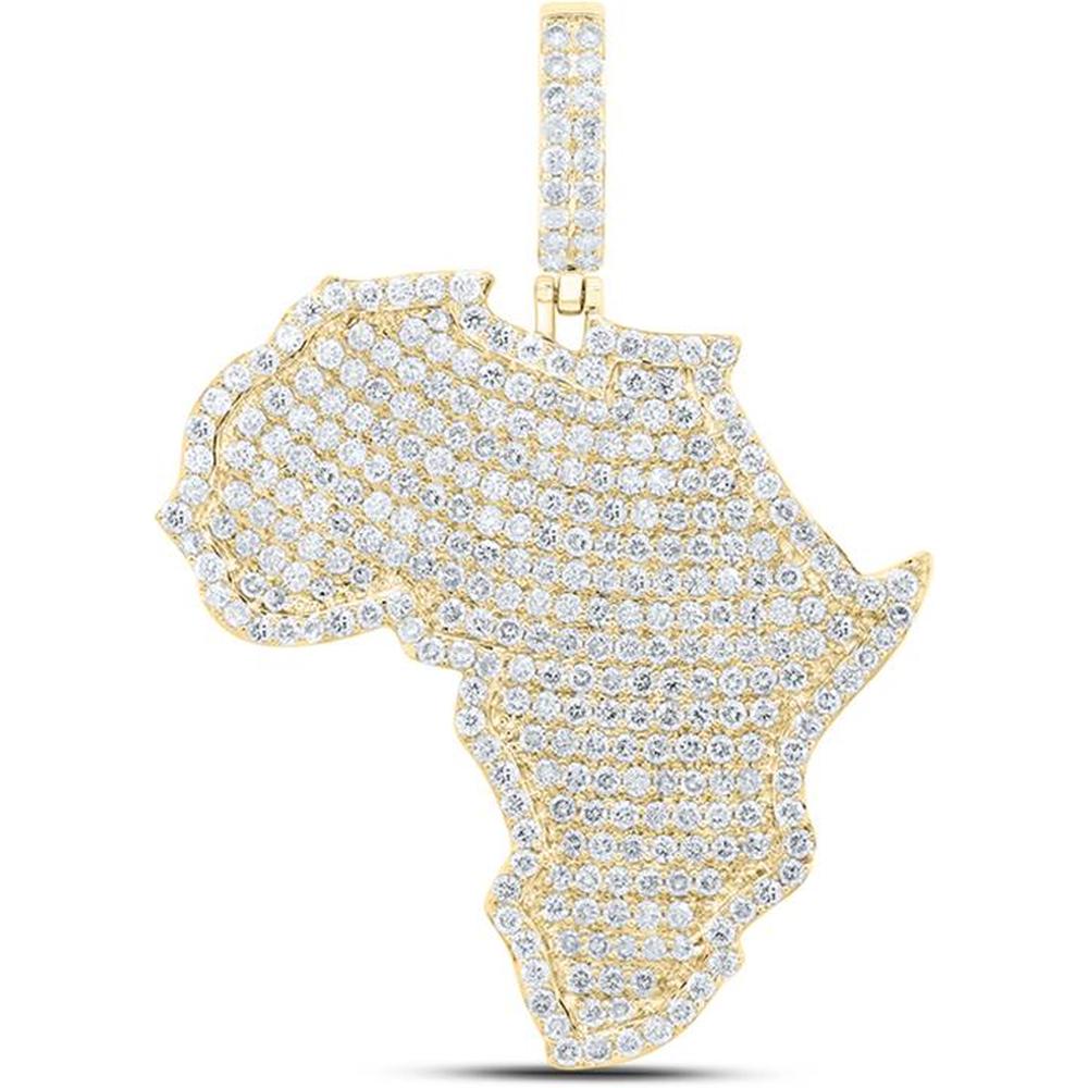 10K Yellow Gold Round Diamond Africa Charm Pendant - 3.00 Carat Total Diamond Weight