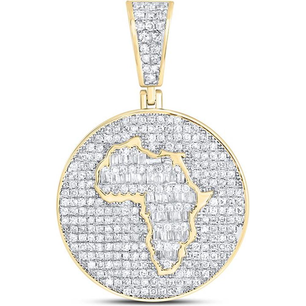 10K Yellow Gold Round Diamond Africa Circle Charm Pendant - 1.33 Carat Total Diamond Weight