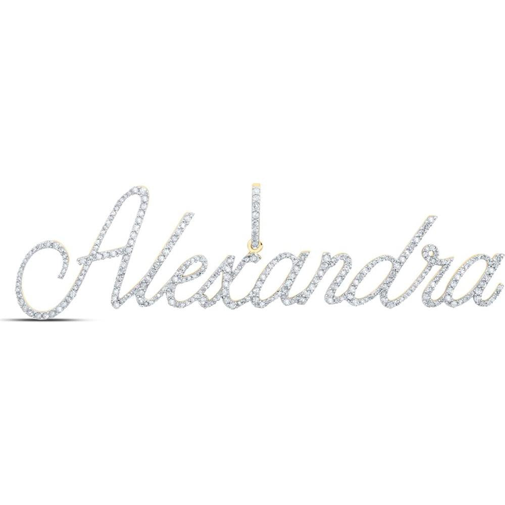 10K Yellow Gold Round Diamond Alexandria Name Pendant - 1.33 Carat Total Diamond Weight