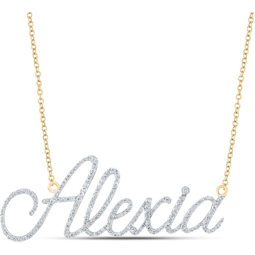 10K Yellow Gold Round Diamond Alexia 18-Inch Name Necklace - 7/8 Carat Total Diamond Weight