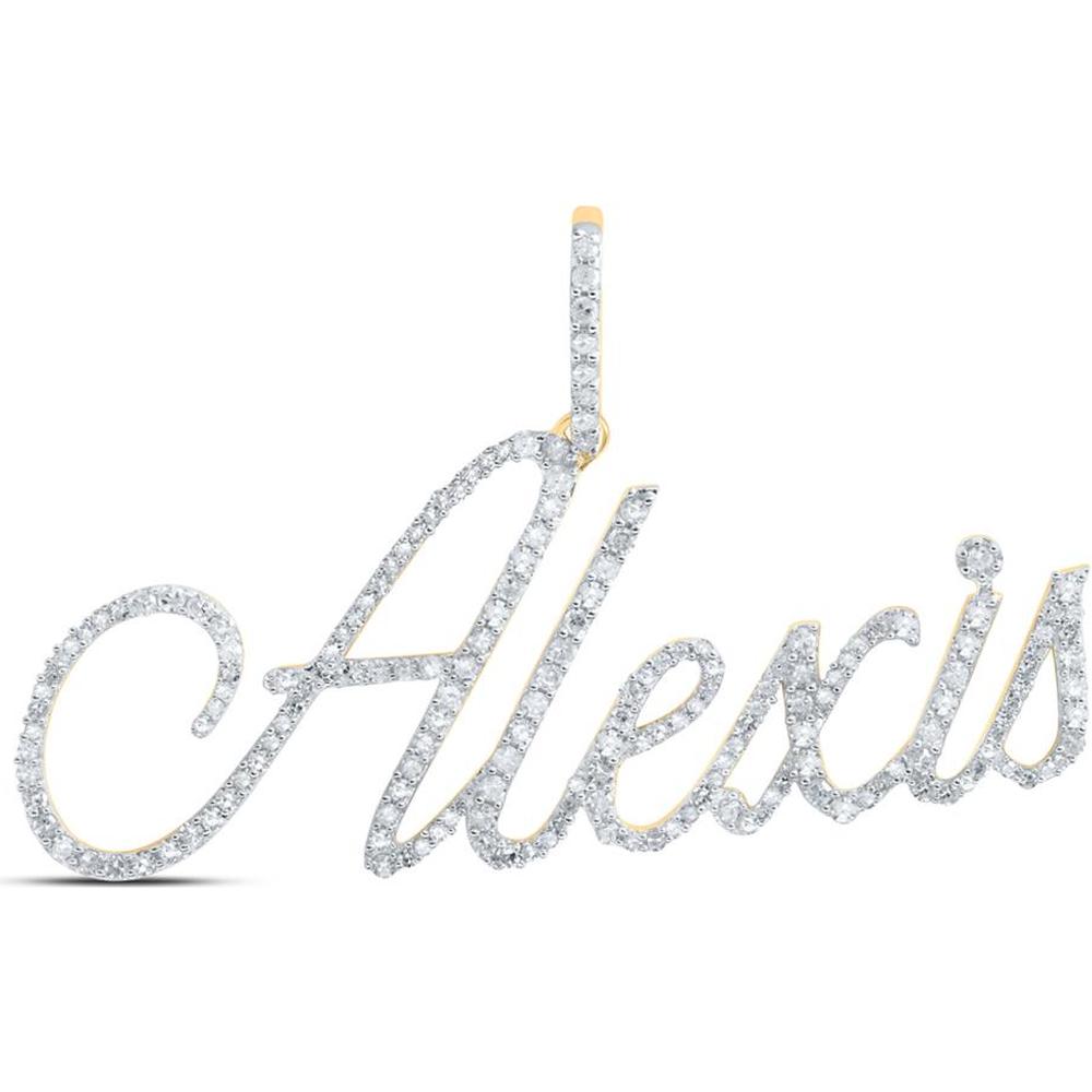 10K Yellow Gold Round Diamond Alexis Name Pendant - 0.79 Carat Total Diamond Weight