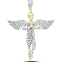 10K Yellow Gold Round Diamond Angel Charm Pendant - 1.05 Carat Total Diamond Weight