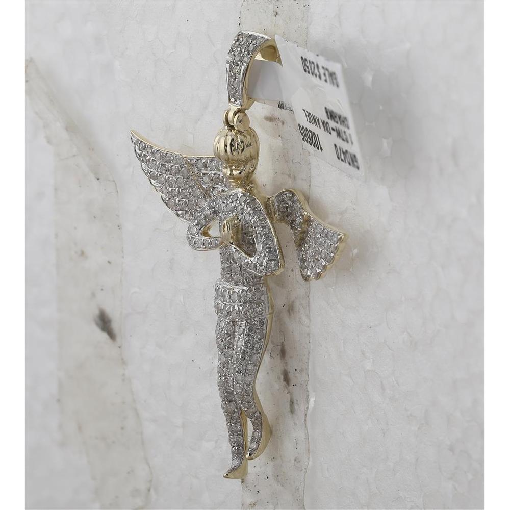 10K Yellow Gold Round Diamond Angel Charm Pendant - 1.05 Carat Total Diamond Weight