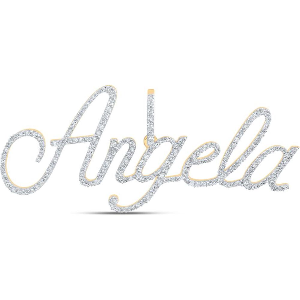 10K Yellow Gold Round Diamond Angela Name Pendant - 1.03 Carat Total Diamond Weight