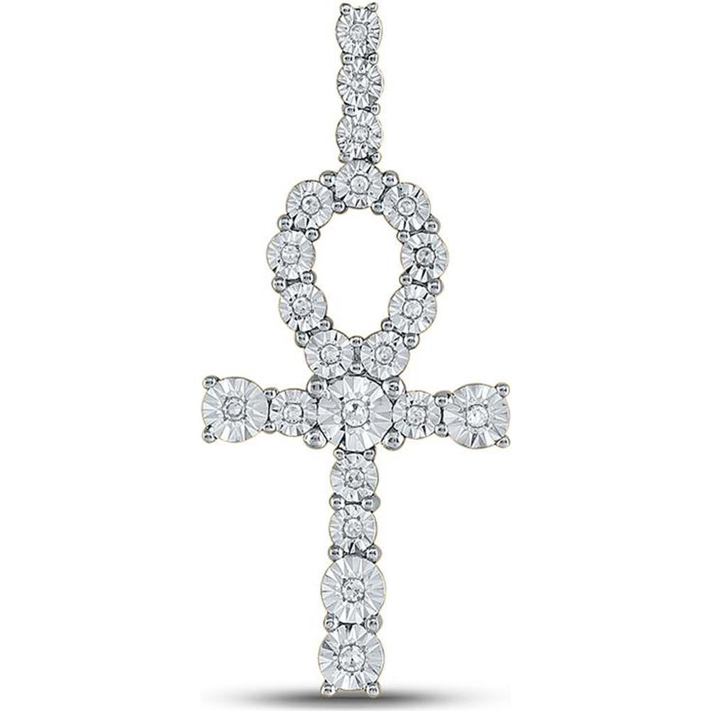 10K Yellow Gold Round Diamond Ankh Cross Charm Pendant - 0.20 Carat Total Diamond Weight