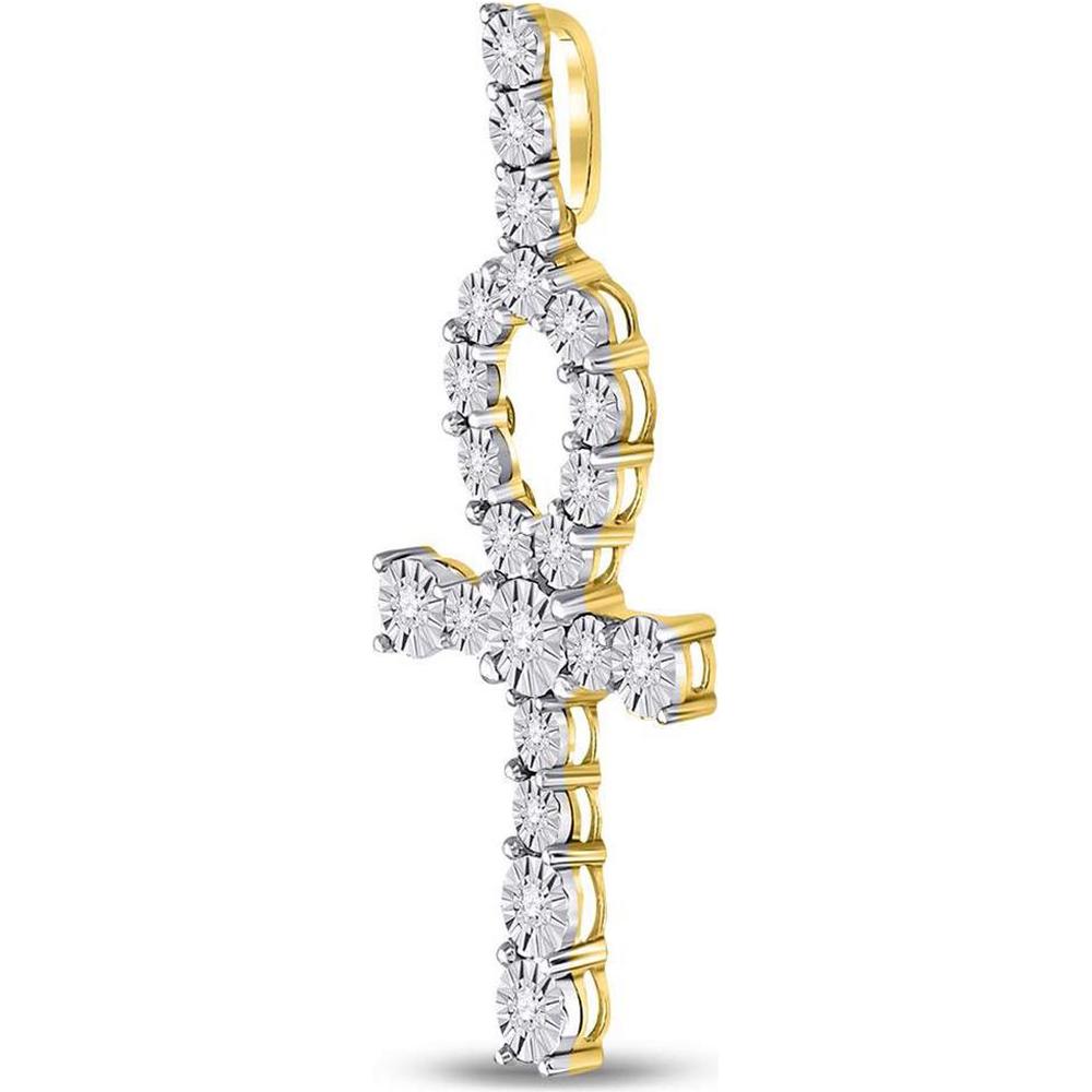 10K Yellow Gold Round Diamond Ankh Cross Charm Pendant - 0.20 Carat Total Diamond Weight