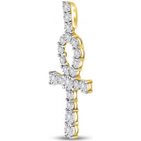 10K Yellow Gold Round Diamond Ankh Cross Charm Pendant - 0.20 Carat Total Diamond Weight