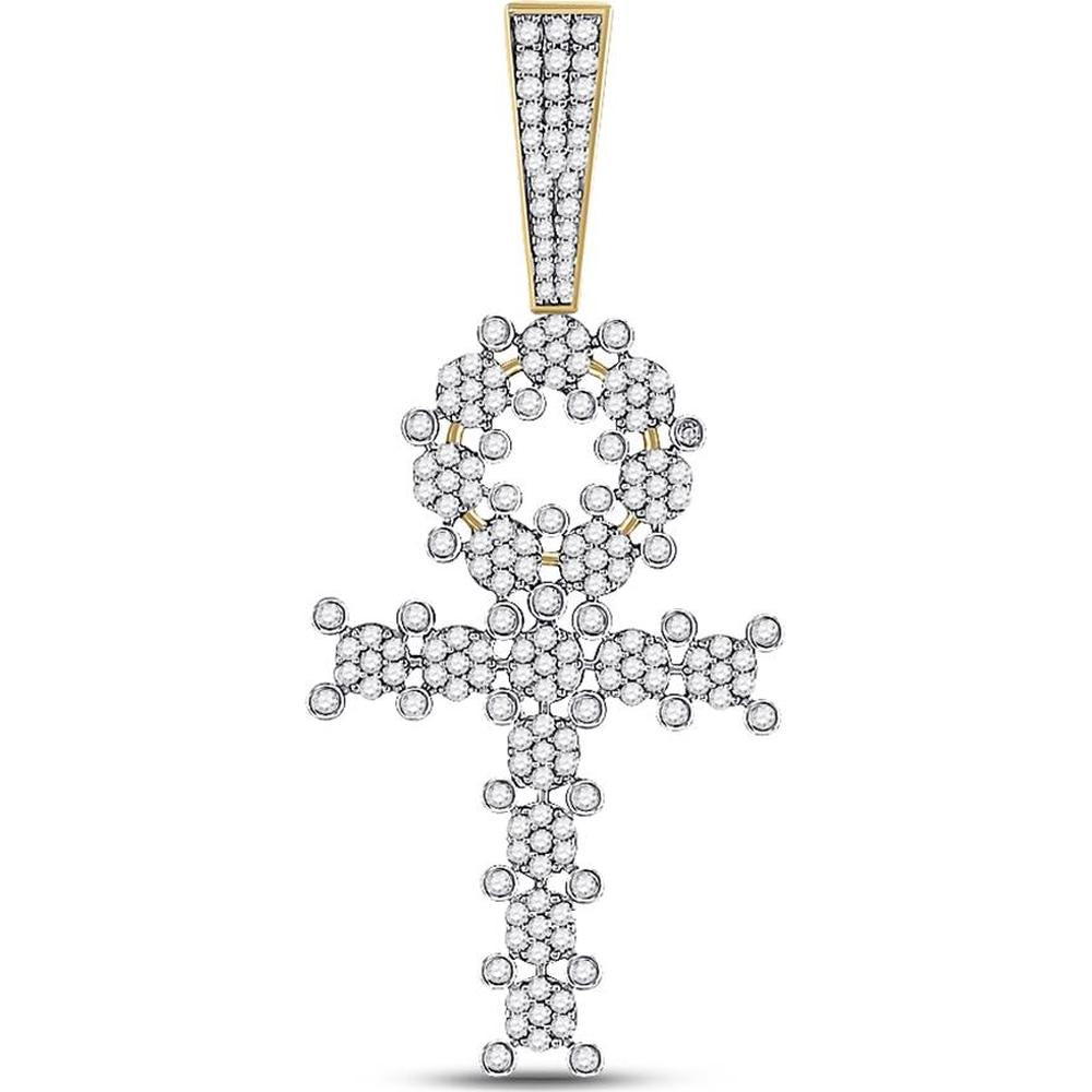 10K Yellow Gold Round Diamond Ankh Cross Charm Pendant - 1.06 Carat Total Diamond Weight
