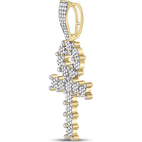 10K Yellow Gold Round Diamond Ankh Cross Charm Pendant - 1.06 Carat Total Diamond Weight