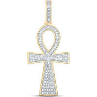 10K Yellow Gold Round Diamond Ankh Cross Charm Pendant - 1/3 Carat Total Diamond Weight