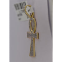 10K Yellow Gold Round Diamond Ankh Cross Charm Pendant - 1/3 Carat Total Diamond Weight
