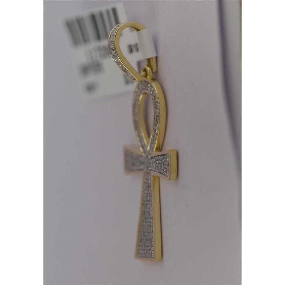 10K Yellow Gold Round Diamond Ankh Cross Charm Pendant - 1/3 Carat Total Diamond Weight