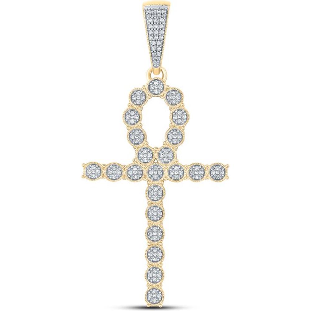 10K Yellow Gold Round Diamond Ankh Cross Charm Pendant - 1/3 Carat Total Diamond Weight